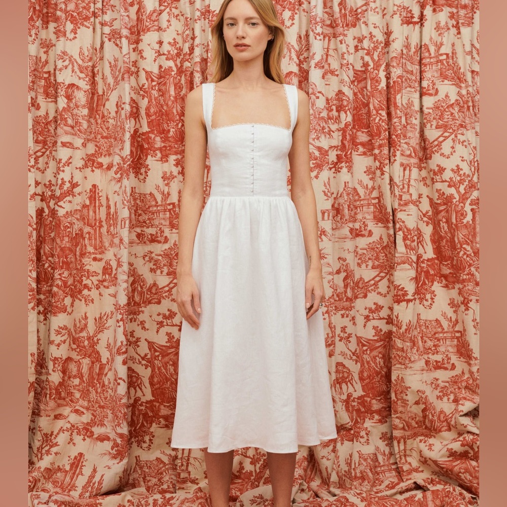 Reformation Tagliatelle Linen Dress White